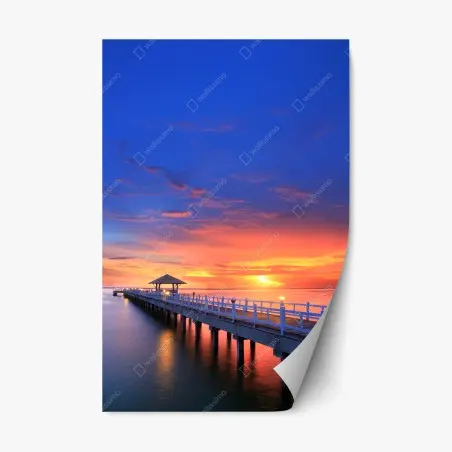 Adesivo riposizionabile molo al tramonto sul mare • Wallissimo®