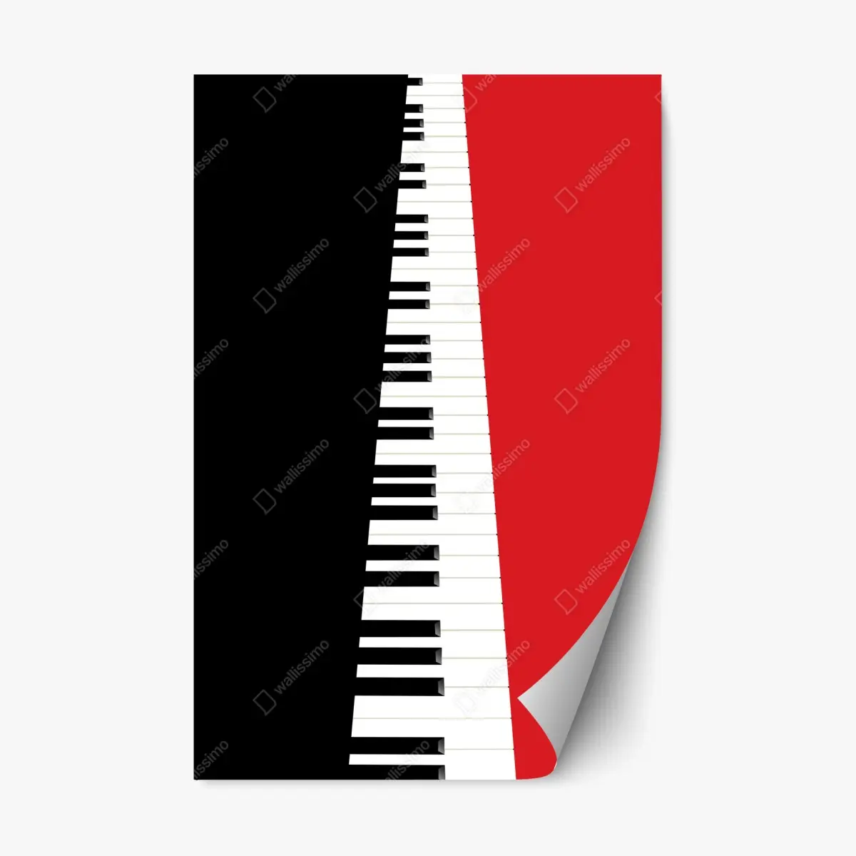 Adesivo riposizionabile tastiera di pianoforte minimalista su sfondo rosso e nero • Wallissimo®