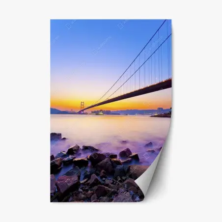 Adesivo riposizionabile tramonto sul ponte sospeso • Wallissimo®