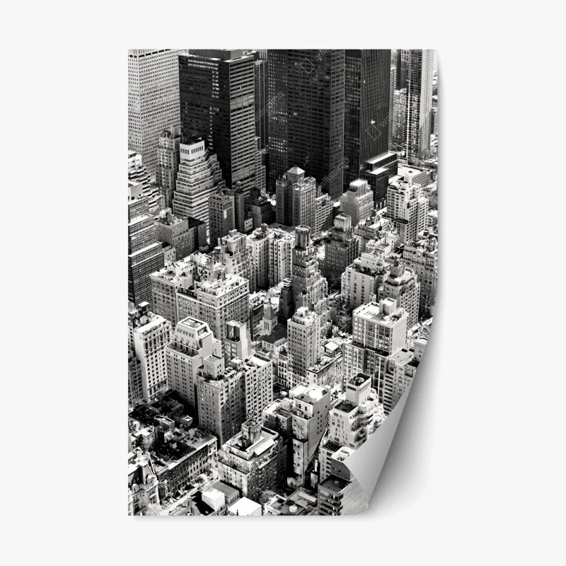 Adesivo riposizionabile panorama aereo di Manhattan in bianco e nero • Wallissimo®