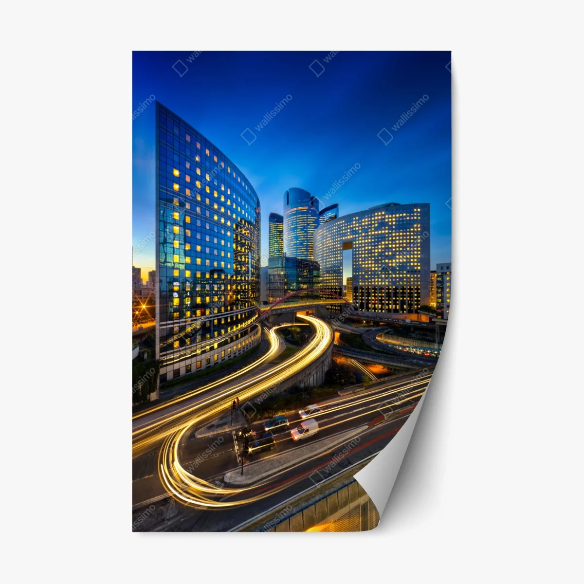 Adesivo riposizionabile panorama urbano notturno del distretto finanziario • Wallissimo® Adesivo riposizionabile panorama urbano notturno del distretto finanziario • Wallissimo®