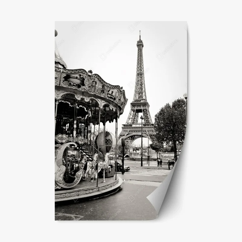 Adesivo riposizionabile magica vista di Parigi con la Torre Eiffel e giostra d'epoca