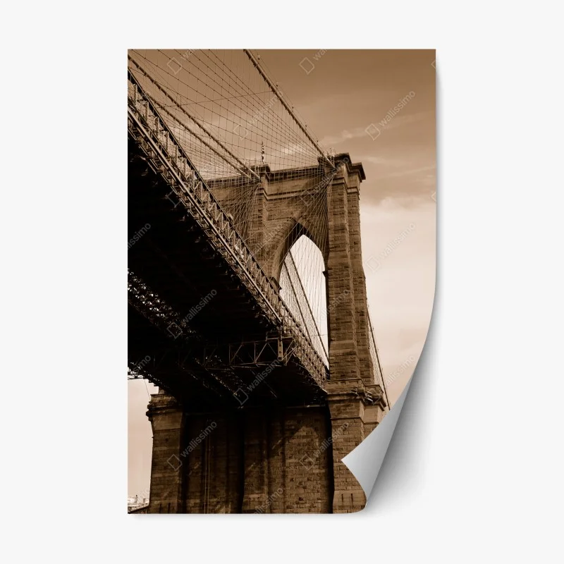 Adesivo riposizionabile prospettiva seppia del ponte di Brooklyn