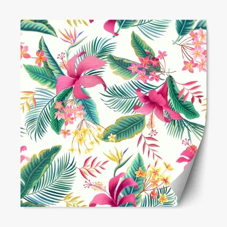 Adesivo riposizionabile motivo tropicale vibrante e floreale • Wallissimo®