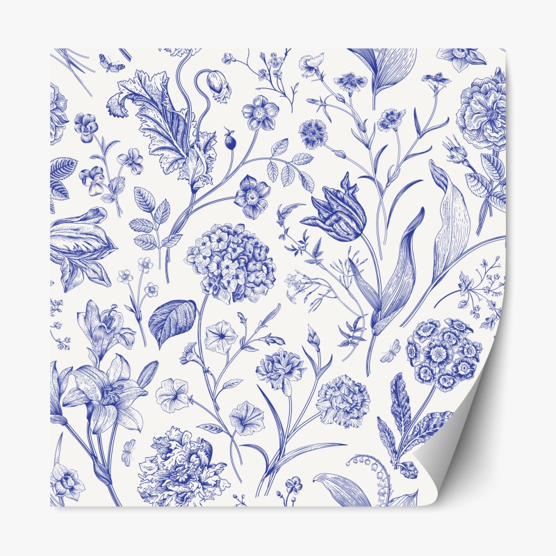 Adesivo riposizionabile elegante motivo floreale in stile Toile de Jouy