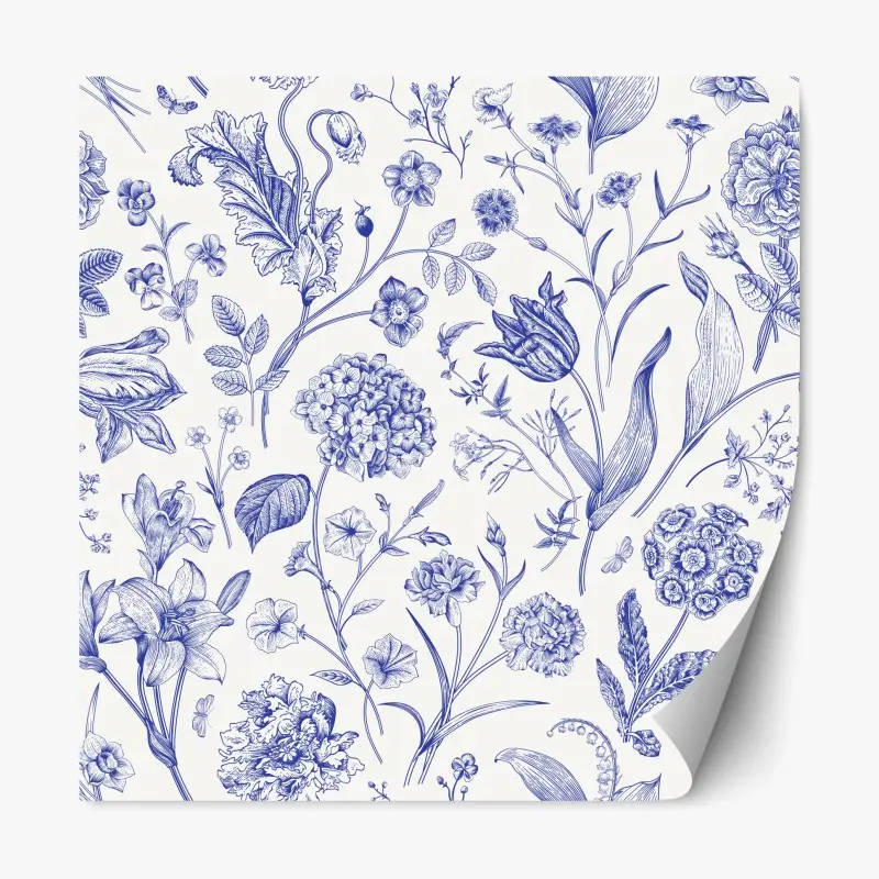 Adesivo riposizionabile elegante motivo floreale in stile Toile de Jouy