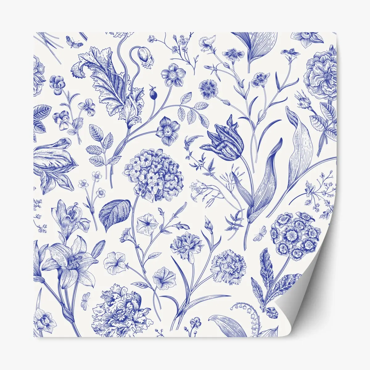 Adesivo riposizionabile elegante motivo floreale in stile Toile de Jouy • Wallissimo®