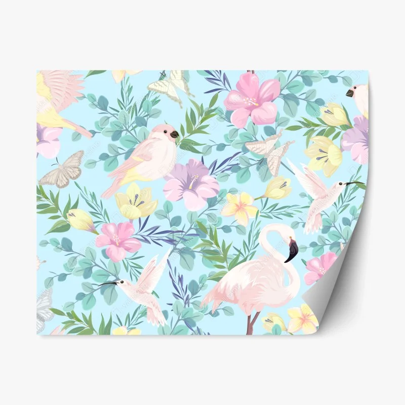 Adesivo riposizionabile sogno tropicale in toni pastello con fenicotteri