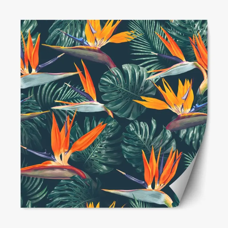 Adesivo riposizionabile tropicale fiori di paradiso e foglie monstera