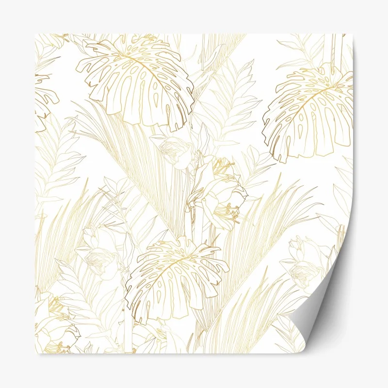 Adesivo riposizionabile motivo botanico tropicale in linee dorate