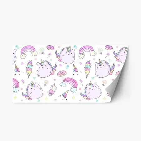 Adesivo riposizionabile morbido pattern di gattounicorni e arcobaleni pastello • Wallissimo®