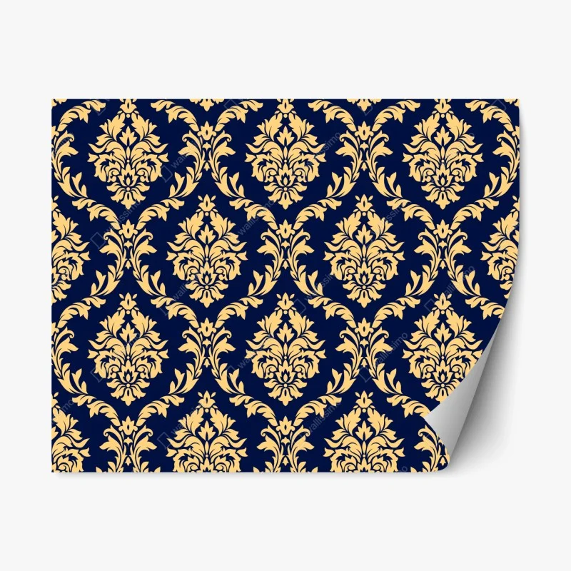 Adesivo riposizionabile motivo damasco oro su sfondo blu navy