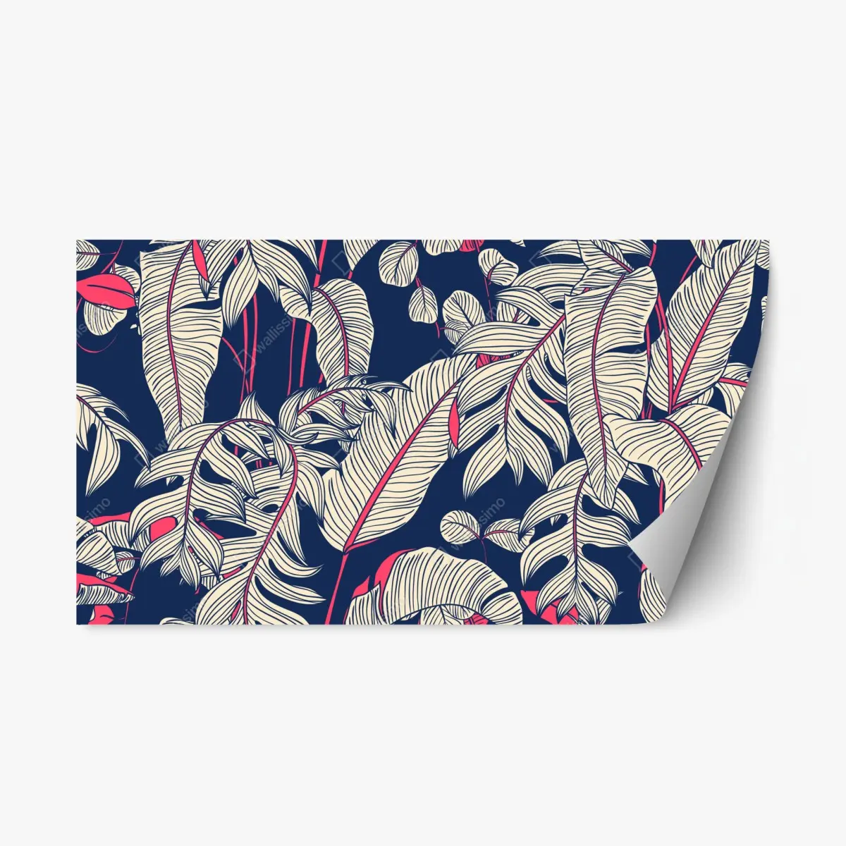 Adesivo riposizionabile motivo botanico tropicale blu scuro e rosa • Wallissimo®