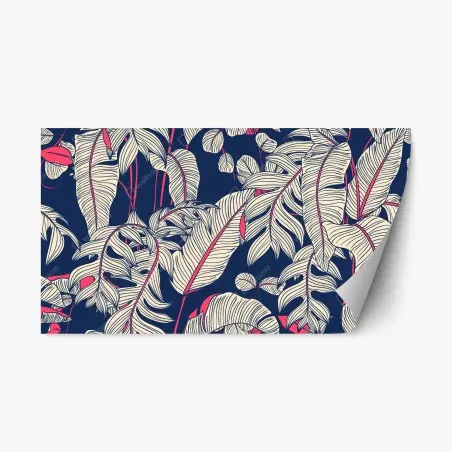 Adesivo riposizionabile motivo botanico tropicale blu scuro e rosa • Wallissimo®