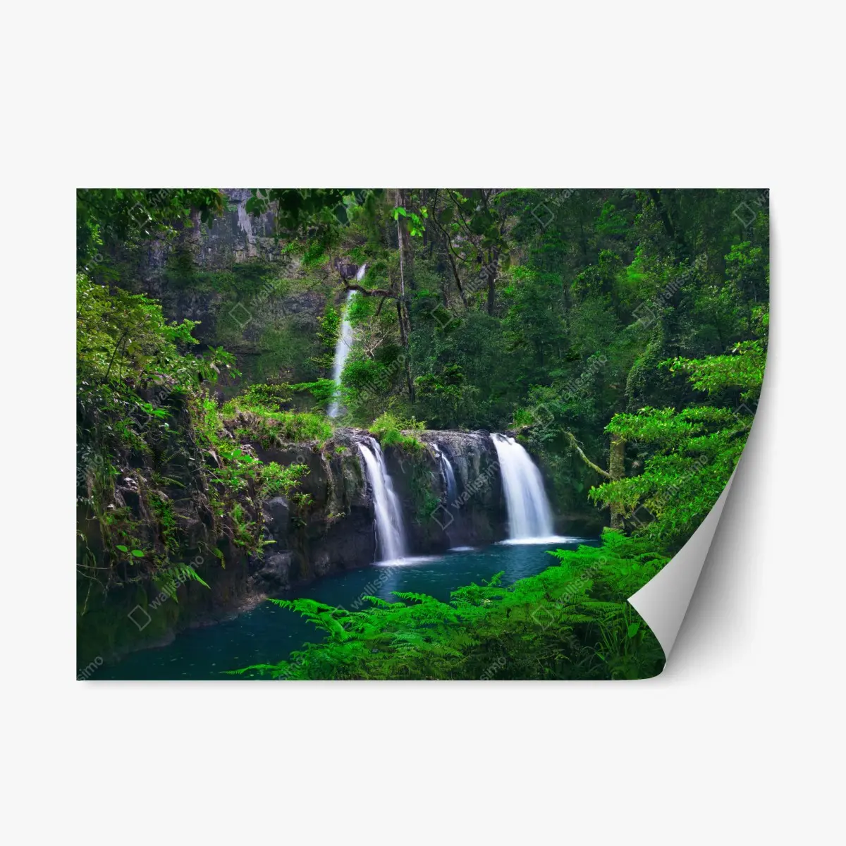 Adesivo riposizionabile oasi verde con cascata e laghetto • Wallissimo®