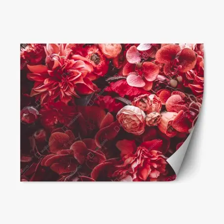 Adesivo riposizionabile composizione floreale rossa e lussuosa • Wallissimo®