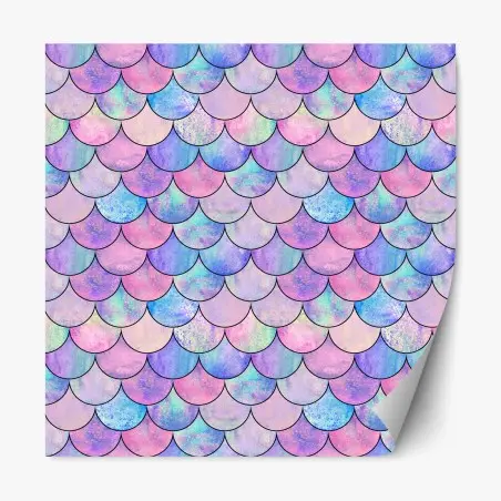 Adesivo riposizionabile motivo squame di sirena acquerellato in tonalità pastello iridescenti • Wallissimo®