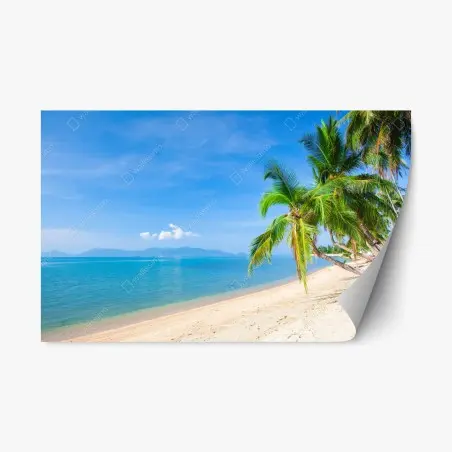 Adesivo riposizionabile spiaggia tropicale con palme e mare turchese • Wallissimo®