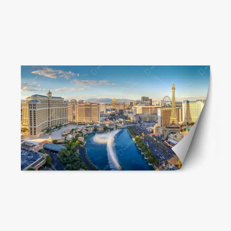 Adesivo riposizionabile panoramica di Las Vegas al tramonto con Torre Eiffel e fontane