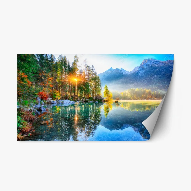 Adesivo riposizionabile alba autunnale a Hintersee: panorama alpino riflesso