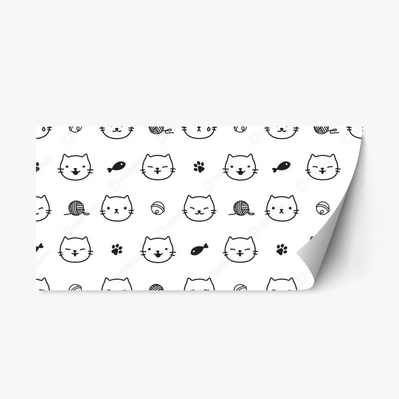 Adesivo riposizionabile pattern gatti giocosi in bianco e nero
