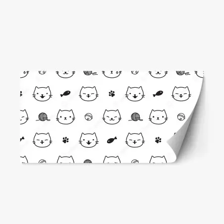 Adesivo riposizionabile pattern gatti giocosi in bianco e nero • Wallissimo®