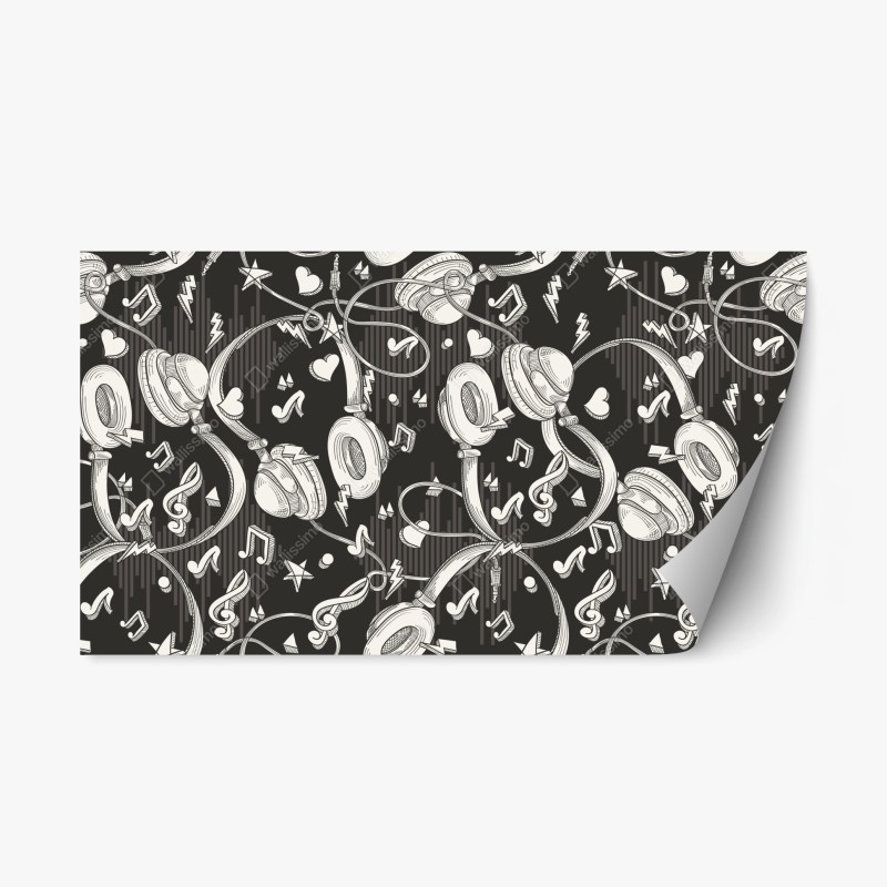 Adesivo riposizionabile vibes musicali: pattern di cuffie e note