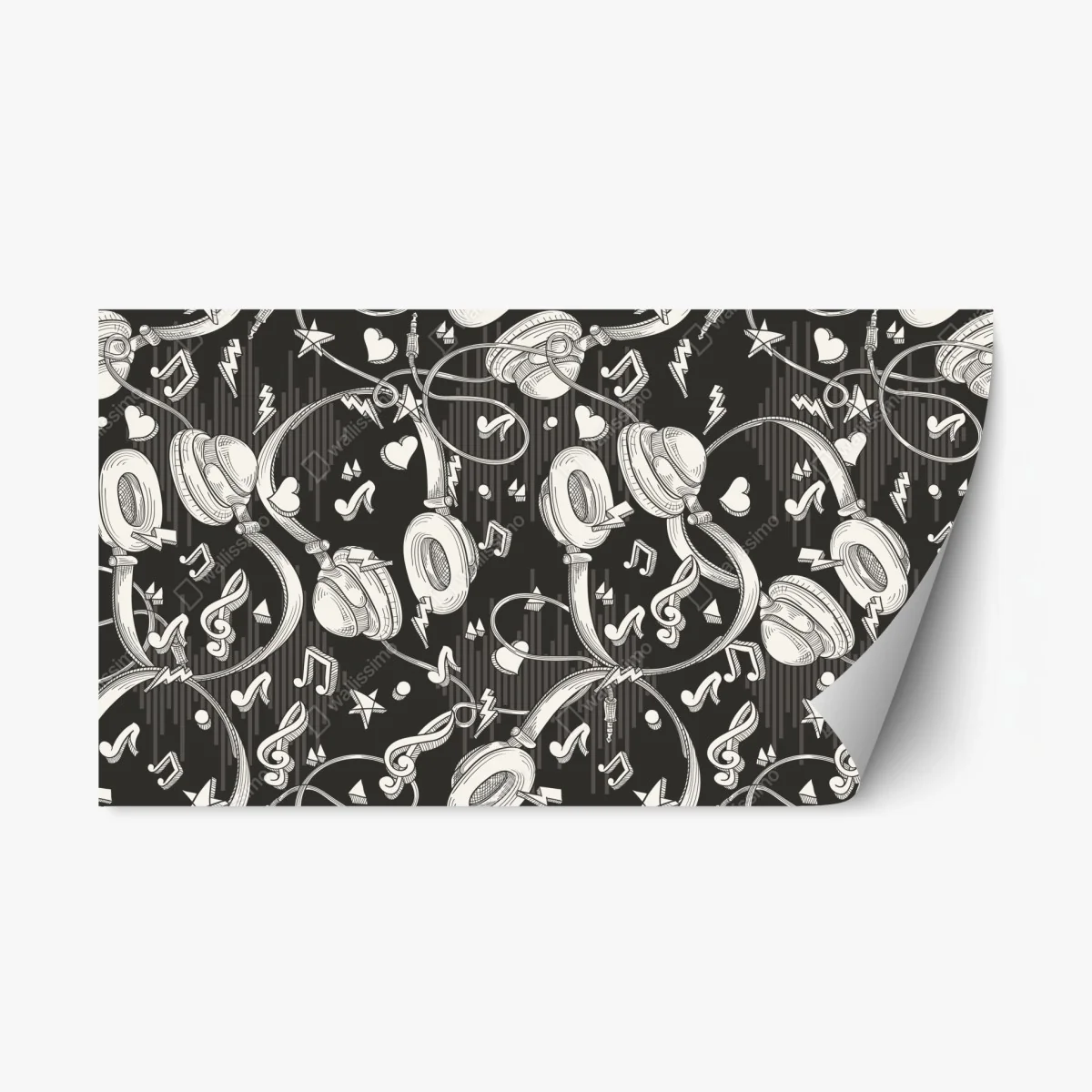Adesivo riposizionabile vibes musicali: pattern di cuffie e note • Wallissimo® Adesivo riposizionabile vibes musicali: pattern di cuffie e note • Wallissimo®