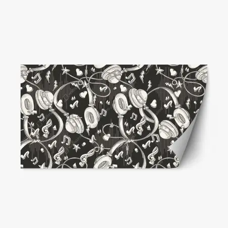 Adesivo riposizionabile vibes musicali: pattern di cuffie e note • Wallissimo®