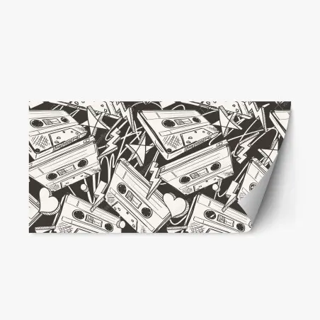 Adesivo riposizionabile motivo vintage di cassette audio • Wallissimo®