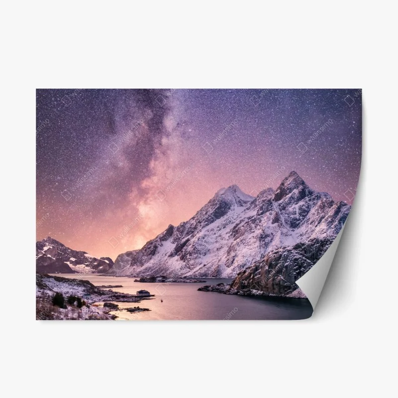 Adesivo riposizionabile notte artica: montagne e via lattea in Norvegia