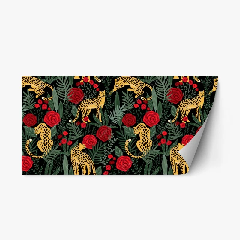 Adesivo riposizionabile eleganza felina tra rose rosse