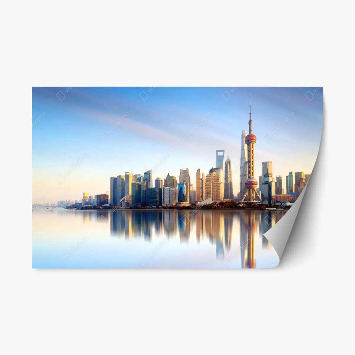 Adesivo riposizionabile skyline di Shanghai all'alba • Wallissimo®