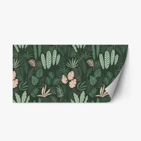 Adesivo riposizionabile giungla botanica in verde e rosa • Wallissimo®