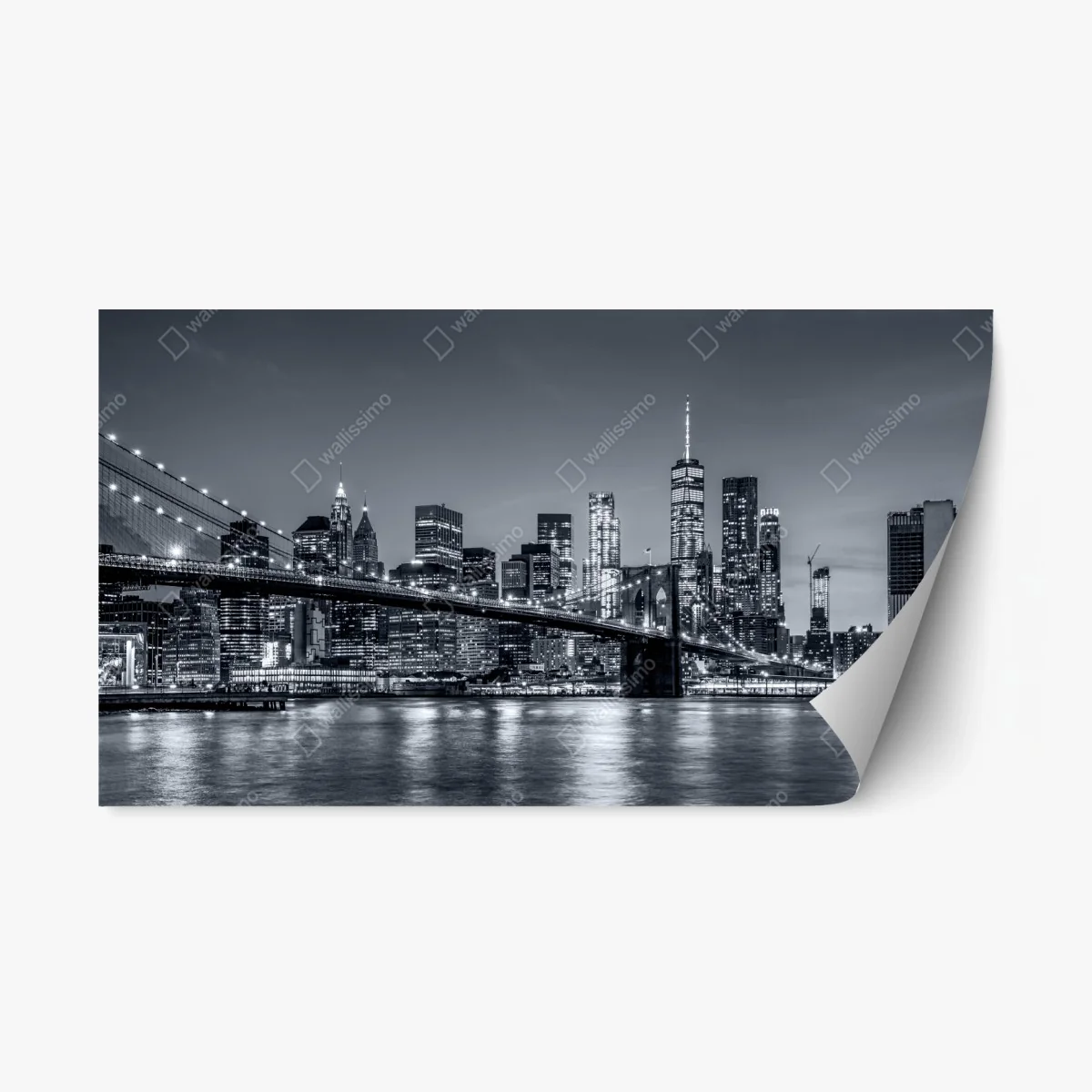 Adesivo riposizionabile panorama notturno di New York con il ponte di Brooklyn • Wallissimo® Adesivo riposizionabile panorama notturno di New York con il ponte di Brooklyn • Wallissimo®