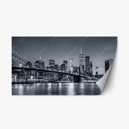 Adesivo riposizionabile panorama notturno di New York con il ponte di Brooklyn • Wallissimo®