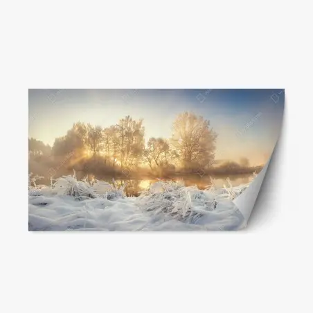 Adesivo riposizionabile alba invernale sul fiume • Wallissimo®