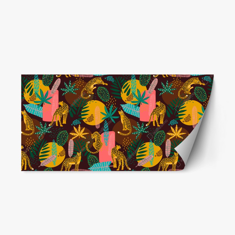 Adesivo riposizionabile pattern tropicale con giaguari e foglie colorate