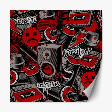 Adesivo riposizionabile murale urbano graffiti e hip hop in rosso e nero • Wallissimo®