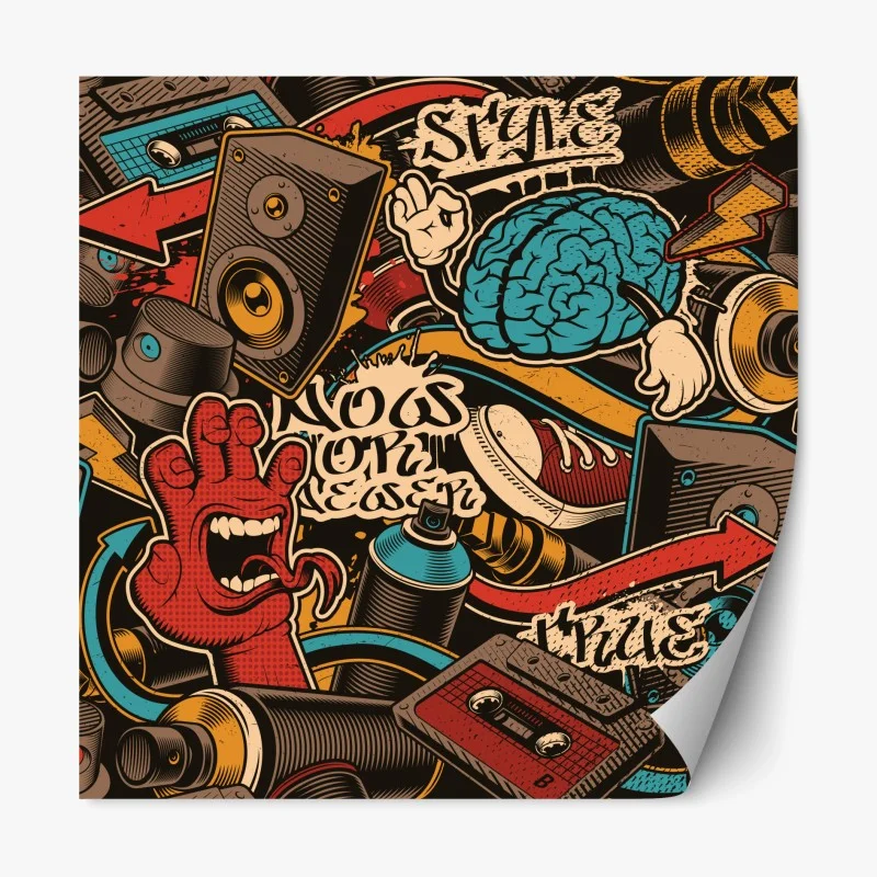 Adesivo riposizionabile collage urbano vintage di musica e street art