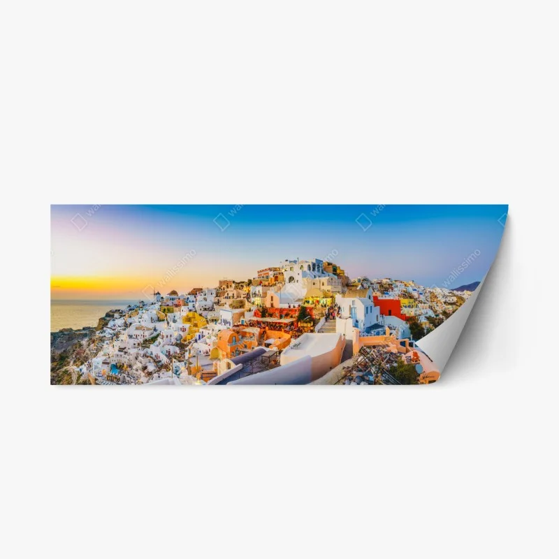 Adesivo riposizionabile tramonto su Santorini: panorama delle case bianche