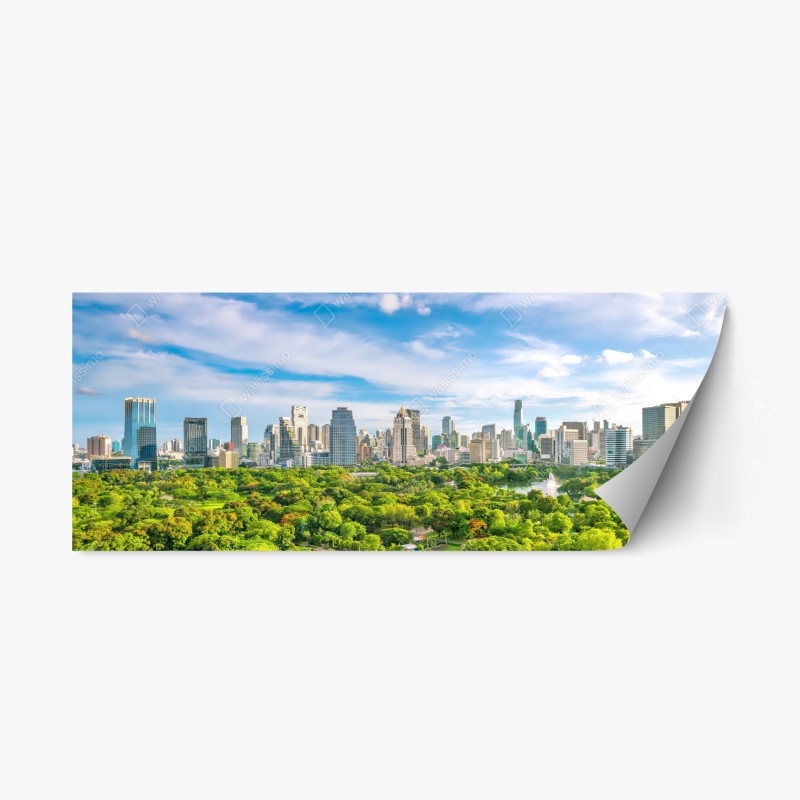 Adesivo riposizionabile panorama urbano di Bangkok con il parco Lumpini