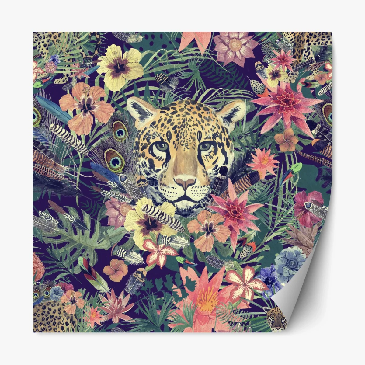 Adesivo riposizionabile ritratto floreale di leopardo in acquerello • Wallissimo® Adesivo riposizionabile ritratto floreale di leopardo in acquerello • Wallissimo®