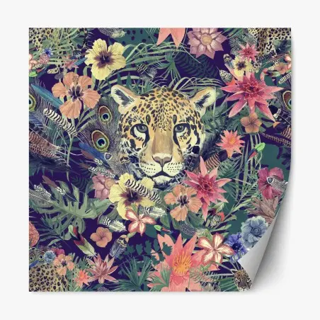 Adesivo riposizionabile ritratto floreale di leopardo in acquerello • Wallissimo®