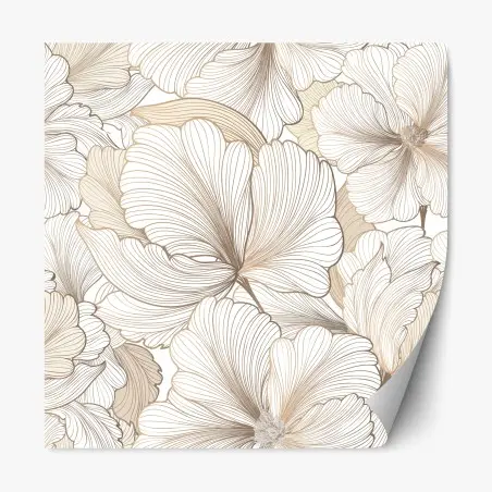 Adesivo riposizionabile motivo floreale a linee sottili crema • Wallissimo®