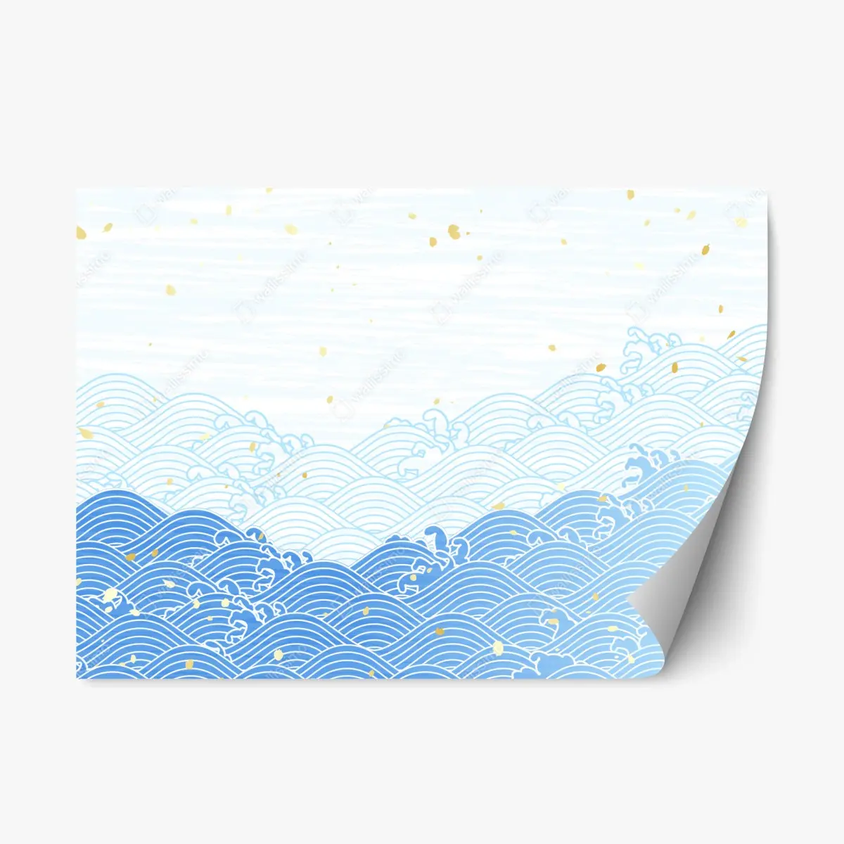 Adesivo riposizionabile motivo di onde stilizzate in blu con dettagli dorati • Wallissimo® Adesivo riposizionabile motivo di onde stilizzate in blu con dettagli dorati • Wallissimo®