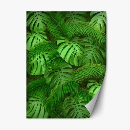 Adesivo riposizionabile motivo tropicale di foglie di monstera e palma • Wallissimo®