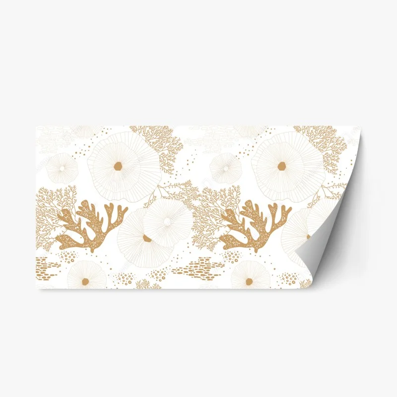 Adesivo riposizionabile coralli e anemoni dorati su sfondo bianco