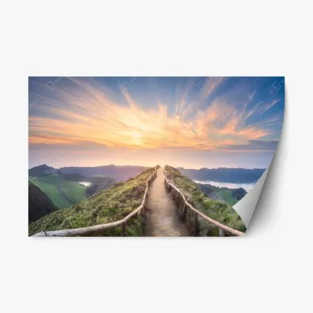 Adesivo riposizionabile sentiero verso l'orizzonte al tramonto • Wallissimo®