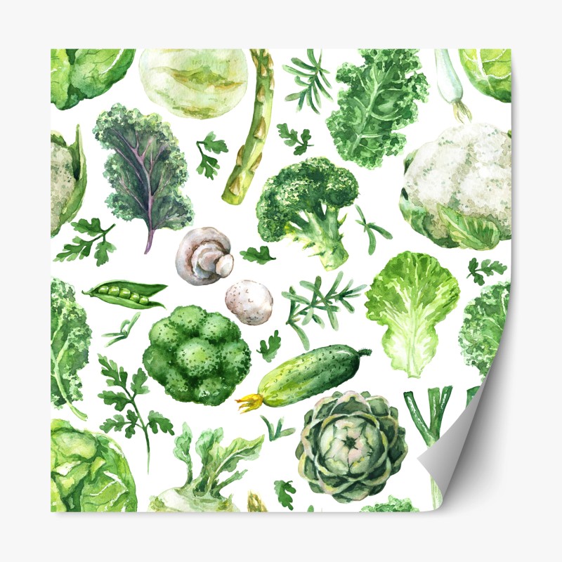 Adesivo riposizionabile motivo botanico di verdure acquerellate